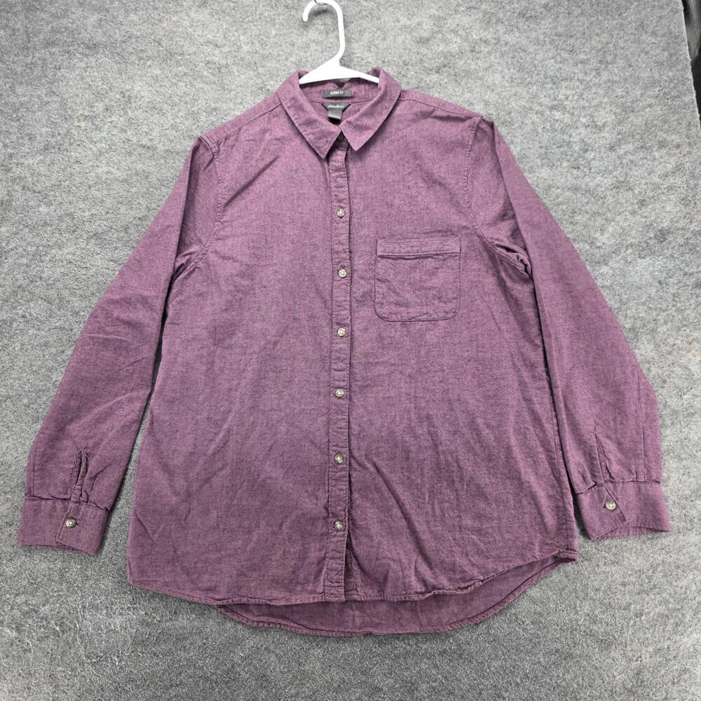 Eddie Bauer Shirt Womens L Purple Button-Up Classic Fit Cotton Twill Long Sleeve